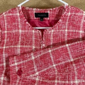 Talbots TWISTED WINDOWPANE Preppy Classic Old Money Tweed JACKET Blazer Pink 4